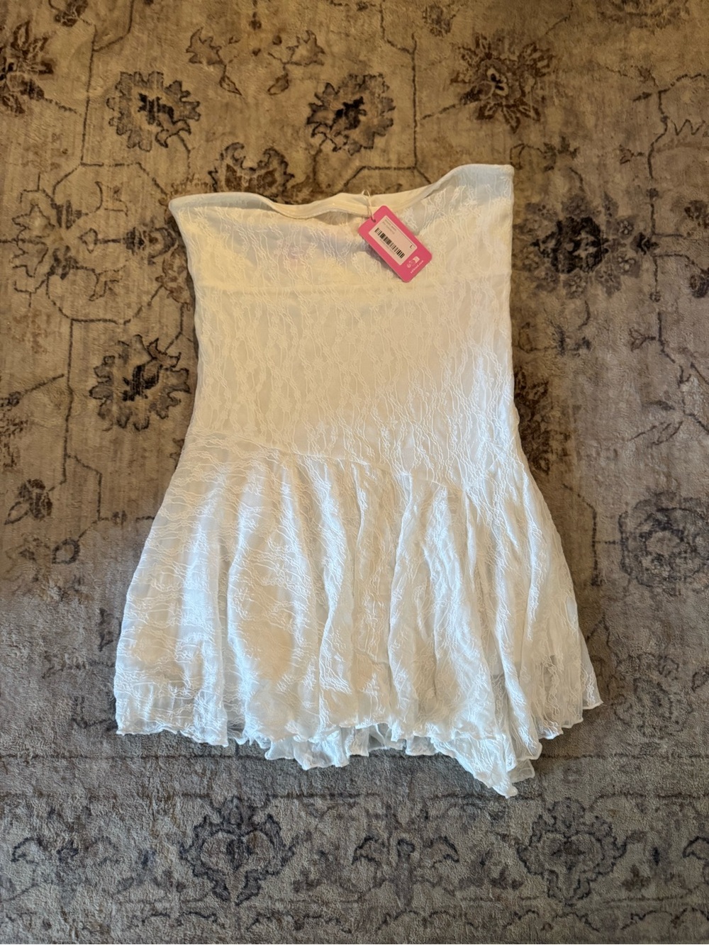 Edikted White Strapless Lace Skater Dress